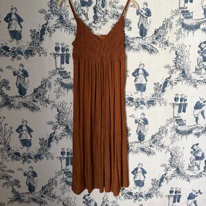 Grade & Gather Rust Boho Midi Dress Smocked Bodice Flowy Strappy Size S